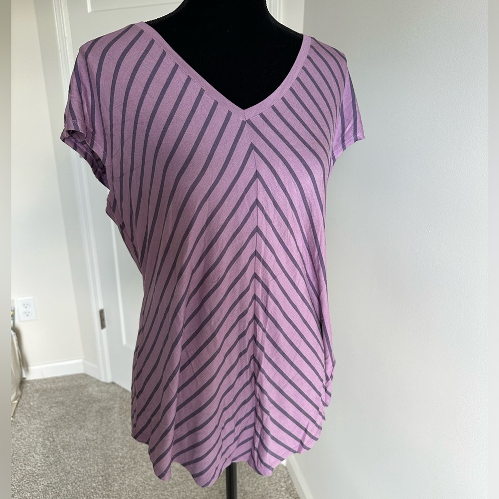 Women’s Christopher & Banks Purple Striped Tee - Picture 2 of 4